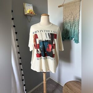 Daydreamer Cream "Born in the U.S.A." Graphic Tee with Red & Blue Print